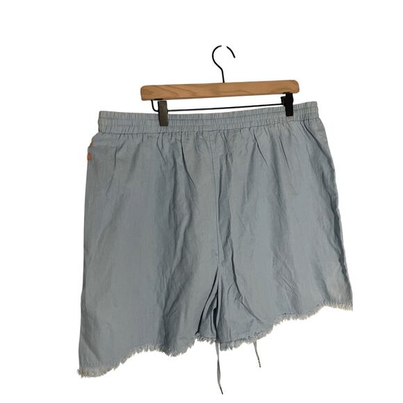 NWT Cotton Bleu 2x Blue Faux Denim Chambray Tapered Flowy Comfy Shorts - Picture 2 of 5